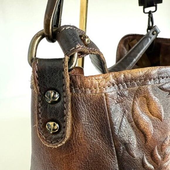 Civico93 Tooled Leather Shoulder Bag Brown Made in Italy Boho Western Tote - Picture 4 of 9